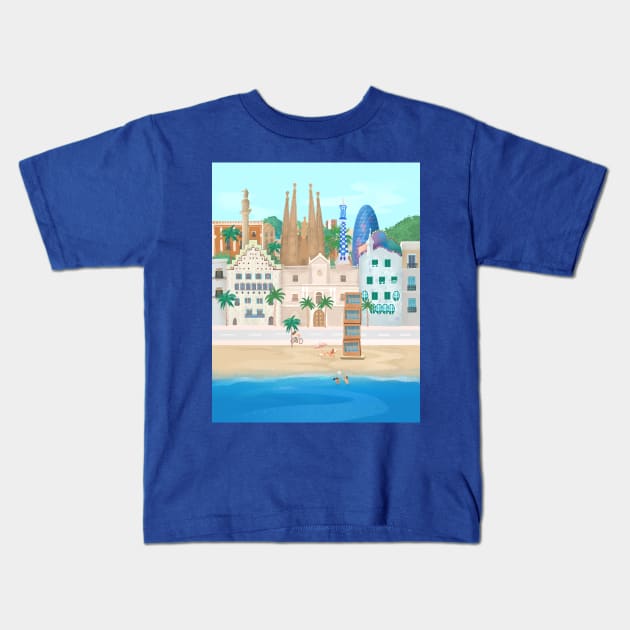 Barcelona city Kids T-Shirt by Petras